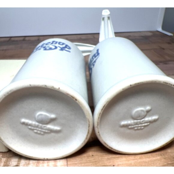 Pfaltzcraft Ceramic Ketchup & Mustard Pump Dispensers With White Lids - Picture 3 of 3